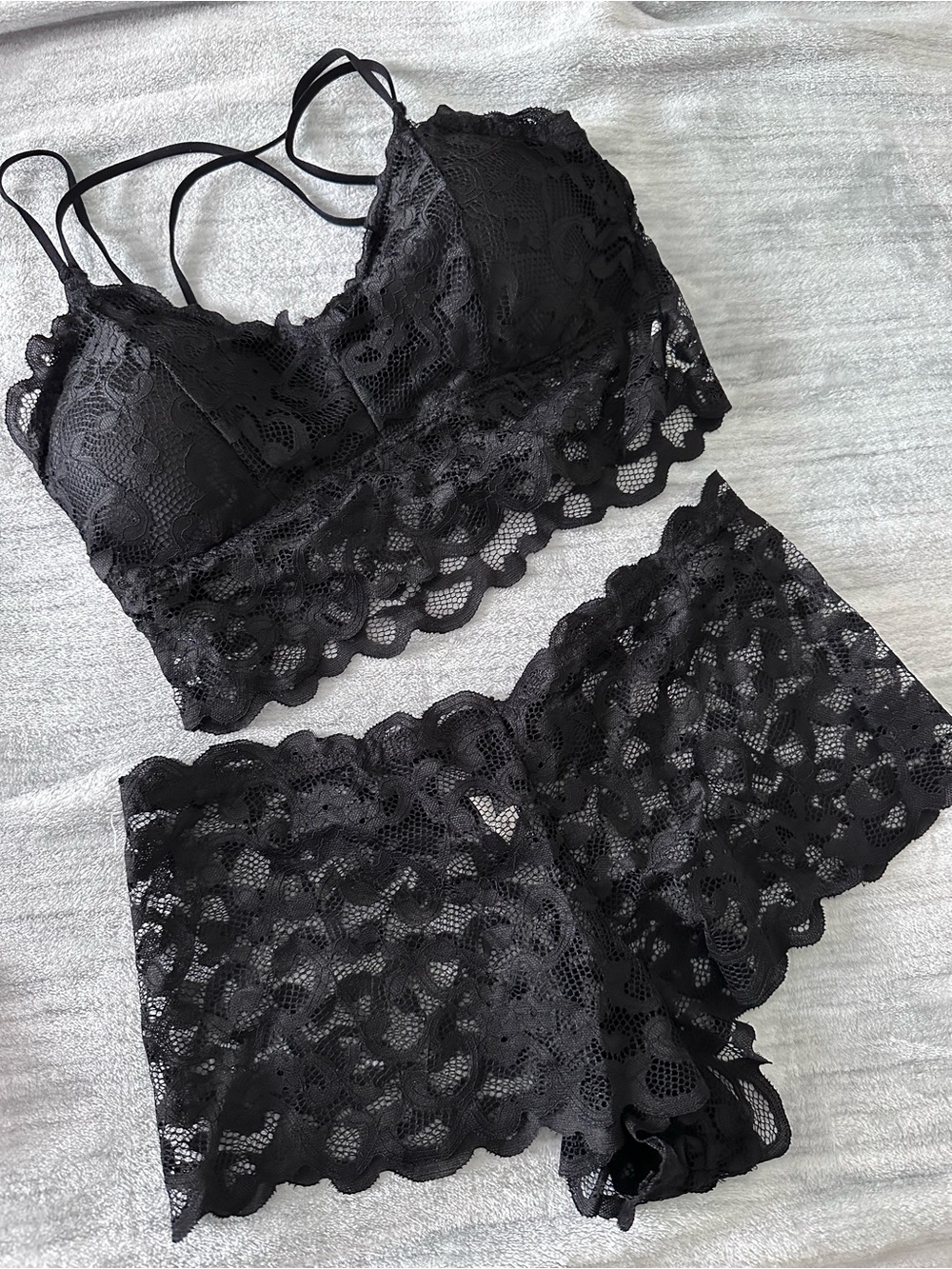 Lace Bralette & Boyshort Set - Black NWOT
